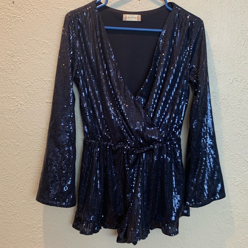 Altar'd State Navy Sequin Wrap Romper